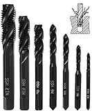 7 Stück Gewindebohrer Set, HSS 6542 Nitrieren Metrisch Spiralnutbohrer Maschinengewindebohrer Gewindebohrer Satz M3 M4 M5 M6 M8 M10 M12 für Metall Holz Bohrer