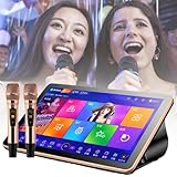 Karaoke-Maschine mit 18,5-Zoll-LED-Touchscreen und kabellosem Mikrofon, Cloud-Update für Song-Downloads,