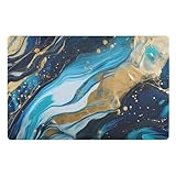 Schmutzmatte Blauer Und Goldener Marmor Badematte Wetterfest Abtreter Lustige Eingangstürmatte Für Flur Garage Garten 60X40Cm