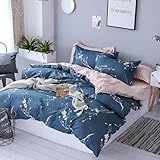 Tospass Bettwäsche 135x200 cm Blumen Marineblau Rosa Modern Floral Bettwäsche Set Mädchen Bettbezug Weiche Mikrofaser Wende Bettwäsche 1 Deckenbezug mit Reißverschluss 1 Kissenbezug 80x80 cm