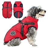 Savlot Hundejacke Winterweste Jacken Hundemantel Hundepullover Haustier Skifahren Kostüm Ärmellose Baumwolle Gepolsterte Weste Mit Brustgurt Gurt - Rot, S