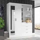FORTE DEWANIA Kleiderschrank 160, Schrank mit offenen Regalfächern und Spiegel, Holzwerkstoff, Weiß, 159,3 cm breit, 203,4 cm hoch, 52,7 cm tief