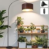 Lmaqfum Pflanzenlampe 18W mit 3 -Stufen -Timer (4/8/12 Stunden), LED Vollspektrum Bogenlampe in E27 Fassung, Höhenverstellbares Pflanzenlicht mit Leinen - Lampenschirm für Pflanzen, Gemüse