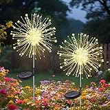 Hqynss Gartendeko Solar Gartenleuchte Außen, 2 Stück 120 LED Solarleuchten Feuerwerk, 8 Modi Solarlichter Pusteblume Wetterfest Solarstecker Gartenlichter für Außen Terrasse Balkon Deko