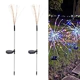 BORDEAG 2 Stück Solar Feuerwerk Lichter, Solarlampen Für Außen Garten 8 Modi 200 LED Solar Gartenleuchten Solarlampen Auting Solarleuchten Gartendeko Für Außen Garten Wege Rasen Balkon Deko(Bunt)