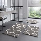 Taracarpet Badematte Badteppich für das Badezimmer waschbar in der Waschmachine Florentiner Muster Dunkelgrau Anthrazit 080 cm rund