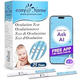 Easy@Home 25 Ovulationstest Kinderwunsch Fruchtbarkeitstest für Frauen Eisprung 25 mIU/ml, Zuverlässige Zyklus- und Fruchtbarkeit Überwachung mit Premom Ovulation APP, 25 LH Test