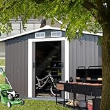 Metall Garten Aufbewahrungsschuppen mit Schiebetüren und Lüftungsschlitzen, wasserdicht, UV-beständig, rostfrei, vielseitig einsetzbar für Terrasse, Rasen, Carport und Outdoor (Grau,301x246x178cm)