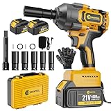 Conentool 1000 Nm Akku Schlagschrauber, 21V Elektrisch Drehschlagschrauber mit 2×4.0 Ah Batterien, Bürstenloser Motor 1/2' Schlagschrauber Akku mit 5 Stecknüsse, Impact Wrench für Reifenwechsel
