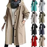 Mantel Damen, Trenchcoat Damen Wasserdicht Windjacke Gefüttert Regenjacke Herbst Mantel Elegant Lang Windbreaker Parka Jacke Große Größen Übergangsjacke Softshelljacke Outdoorjacke, L