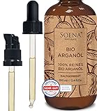 ARGANÖL BIO Kaltgepresst | 100% Rein | Für Haare Haut & Nägel | Pipette+Pumper | Original aus Marokko | 100ml im lichtgeschützten Braunglas | Für Kosmetik | Feuchtigkeitspflege von Soena Naturals