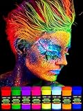 LUMINOUS UV Körperbemalung - Set mit 8 x 20 ml / 0.7 fl oz Töpfchen- Schwarzlicht Neon Make-Up - Bodypainting Neon Schwarzlicht Bodypaint Gesichtsbemalung (UV Body Paint Black Light)