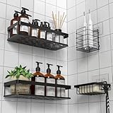 UUlioyer Duschablage ohne Bohren, Wasserdichter und Rostfreier Duschregal, 4 Stück Badezimmer Regal Organizer, Shampoo Duschgel Halterung für Dusche, Schwarz (Mit Seifenhalter und Zahnbürstenhalter)
