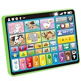 hahaland Trilinguale (EN/FR/ES) Kinder Laptop Baby Tablet für 1 2 3 Jahr alte Jungen Mädchen, Augenfreundliches Elektrisches Lernspielzeug mit Touchscreen, Alphabet, Zahlen, Montessori lerncomputer