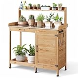Bealife Gartenarbeitstisch für Pflanzen, Gartentisch für Pflanzen, Gartentisch für Pflanzen mit Pflanzenbank, 111.6 x 46.5 x 125 cm, Natur