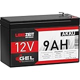 LANGZEIT Akku 12V 9Ah Gel Profi Blei-Akku extrem zyklenfest vorgeladen auslaufsicher ersetzt 7Ah 7,2Ah 7,5Ah