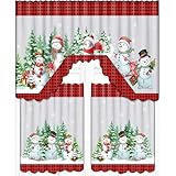Frienda Weihnachten Küchengardinen Fenstervorhänge und Volant Set Schneemann Weihnachtsbaum Büffel Plaid Weihnachtsvorhänge Swag für Schlafzimmer Wohnzimmer, 152,4 x 91,4 cm, Volant, 36 x 30 Tier