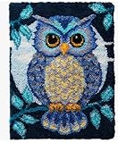 ROCKY&CHAO Knüpfhaken-Teppich-Set DIY-Knüpfhaken Teppichherstellungs für Erwachsene Kinder Kreuzstich Teppichherstellung Heimdekoration 50 * 38 cm （Blaue Eule