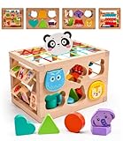 Holzspielzeug Formsortier ab 1 Jahr, Sortierspiel Montessori Steckwürfel, Spielzeug Lernspiele Kinderblöcke, mit 12 Steckbausteinen und Perlen zählen, Steckspiel Holz Geschenk für Kinder ab 1 2 3 Jahr