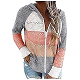 riou Damen-Kapuzenpullover mit Reißverschluss, Pullover, lange Ärmel, mit hohlem Streifen, Pullover, lässig., 0015-naranja, M