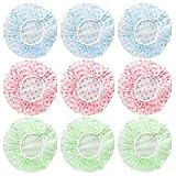 9 Stücke Duschhaube, Duschhaube Damen, Wasserdichte Punktmuster Duschhauben mit Elastischem Band, Wiederverwendbare Shower Cap Women für Spa Salon Kosmetik Zuhause Hotel Reisen (Blau Grün Rosa)