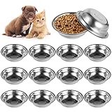 Futternäpfe aus Edelstahl für Katzen und Hunde, 5,9 cm breite, flache Futternäpfe, Schnurrhaarschonende Metallnäpfe, Ersatz für erhöhte Futterspender, 15 Stück