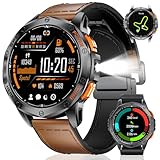 LIGE GPS-Smartwatch für Herren, Anruf tätigen/annehmen, LED-Taschenlampe, 1,4 Zoll AMOLED-Display, Fitness-Tracker mit 100+ Sportmodi, Kompass/Barometer/Höhenmesser Smartwatch für iOS Android, braunes