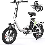 Finbike Klapprad E-Bike 16 * 2.15 Zoll Fat Tire,Tragbares Elektrofahrrad mit 10.4Ah Abnehmbarem Akku,4 Fahrmodi,PAS Reichweite MAX 88KM,Falt-Elektrofahrräder für Herren Damen Pendeln (Weiß)