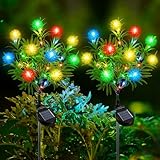 Qoosea 2 Stück Solar Gartenleuchten im Freien wasserdichte Weiße Kugelleuchten mit 2 Beleuchtungsmodi Christmas Lights Dekorative Gartenweg-Rasen-Hof-Leuchten Solar Weiße Kugel Leuchten