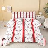 Weihnachten Winter Bettdecke 135x200 4 Jahreszeiten, Bettdecke ohne Bezug Waschbar Schlafdecke Gestreifter Hirsch Rot Vierjahreszeiten Steppdecke, Warme Ganzjahresdecke mit 2 Kissenbezug 80x80cm V52
