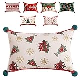 Weihnachtliche Jacquard-Dekoration Kissenbezüge, Dekokissen mit Buntem Weihnachtsmotiv, Rechteckige und quadratische bestickte Kissen mit Einsätzen, für Wohnzimmer, Couch, Sofa, Bett (Stil B,4)