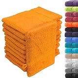 Loomiva Premium Waschhandschuhe Waschlappen Set 10 Stück, 16x21 cm, 100% Baumwolle Frottier, 500 g/m² | (Orange)