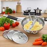 Passiermühle, Kartoffelstampfer Edelstahl, Lebensmittelechter Edelstahl Handzerkleinerer, Mit 3 Austauschbaren Scheiben, 38x19x8cm, Für Mahlzeitenzubereitung Knoblauch Karotten