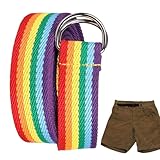 Taillengürtel Mit D-Ring – Regenbogen-Canvas-Gürtel Für Damen, Doppelschnallengürtel | Stoffgürtel Mit Doppelschnalle Für Hosen, Röcke, Hemden, Unisex, Schlichter Gurtbandgürtel Für Weihnachten, 3,2 C
