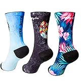 XMTBSTYLE 3er-Pack Sportsocken für Herren und Damen für Crossfit, Radfahren, MTB, Laufen, Fitnessstudio (Azul Lobo Flores, L (42-45))
