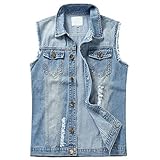 YOUTHUP Weste Herren Denim Weste Casual Zerrissen Jeansweste Outdoor Vintage Freizeitweste Ärmellose Jacke, #813 Hellblau, L