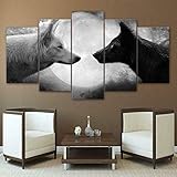 Wandbild in Schwarz und Weiß und Mond Vollmond Drucke auf Leinwand, 5 Teile, modernes Bild auf Leinwand, Dekoration für die Wand des Hauses, HD-Wanddruck, gerahmt