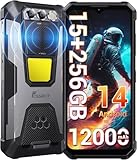 FOSSiBOT F106 Pro Outdoor Smartphone, 12000mAh Akku Handy ohne Vertrag, 15GB+256GB, 6,58' FHD Android 14, 110dB Lautsprecher+3W LED, 48MP Kamera, NFC/4G LTE/GPS/IP69K