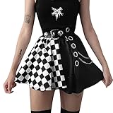 Loalirando Damen Y2K Faltenrock A-Linie Hohe Taille Plaid Röcke Kurz Lace Gothic Minirock E-Mädchen Streetwear (Schwarz und weiß, S)