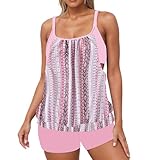 Tankini Damen Bauchweg Große Größen Bademode Set Push Up Gepolstert Tankini Oberteil mit Badeshorts Sport Badeanzug Zweiteiler Badebekleidung Sommer Drucken Badeanzüge für Schwimmbad Strand Urlaub