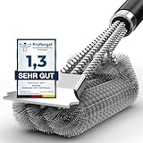 Grillbürste 3IN1 Grill Bürste Grill Reinigungsbürste Mit Schaber, Grillreinigungsbürste Edelstahl 45CM Extra Langer und PP Wärmedämmung Griff, Schwarz