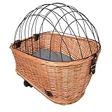 UNUS Hundefahrradkorb für Gepäckträger aus Weide Fahrradkorb mit Gitterabdeckung und Kissen 47x29x34cm