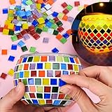 Glasmosaik-Kerzenhalter-Kit, Kreatives DIY Mosaik Glas Bastelset für Kinder Erwachsene, Mosaiksteine Bunt Teelichthalter für Zuhause, Beleuchtung, Dekoration, Handgemachte Kunstwerk Kinder Geschenke
