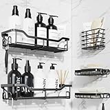Kitsure Duschablage ohne Bohren - 5-teiliges Set, Vielseitiger Duschablage mit 16 Haken, Wasserdicht und Rostfreier Duschregal, Platzsparender Duschkorb für Küche und Badezimmer, 29.0 x 10.5 x 5.5 cm