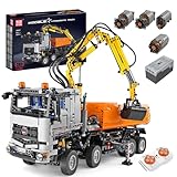 Mould King 19007 Technik Pneumatischer LKW Bausteine Modell, 2970 Teile Fernbedienung Pneumatic Truck Bauset, Klemmbausteine Kran Spielzeug Bausatz mit Fernbedienung und App Doppelsteuerung