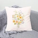KAMACA Stickpackung Kissenhülle Plattstich Stielstich Nadelmalerei vorgezeichnet komplettes Stickset mit Stickvorlage Stickerei-Kit zum Selbersticken Erwachsene (Blumen Kissenbezug 40x40 cm)
