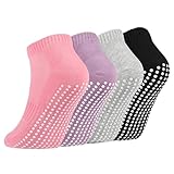Newofview 4 Paar Stoppersocken für Damen Herren, Yoga Socken Antirutschsocken Rutschfeste Socken Grip Socken für Ballett, Pilates, Krankenhaus, Fitness (Baumwolle, Mehrfarbig A)