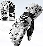 CXW Skihandschuhe Touchscreen Thermohandschuhe Wasserdicht Snowboard Handschuhe für Damen und Herren (Weiß & Grau Graffiti, M)
