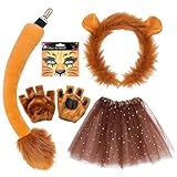 TUONYIS 5 Stück Löwe Kostüm,Gesichtsbemalung Löwenohren Stirnband Handschuhe Schwanz Tutu Löwen-Set, Löwen-Set Ausgefallenes Zubehör für Tier-Cosplay Bühnenauftritt Halloween(Löwe)