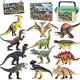 FRUSE Dinosaurier Spielzeug Set , 12 Stück Realistisches Dino Figuren Spielset einschließlich T-Rex, Carnotaurus,Aufbewahrungsbox,Dino Buch,Dinosaurier Pädagogisches Spielzeug ab 3 4 5 6 7 8 Jahre